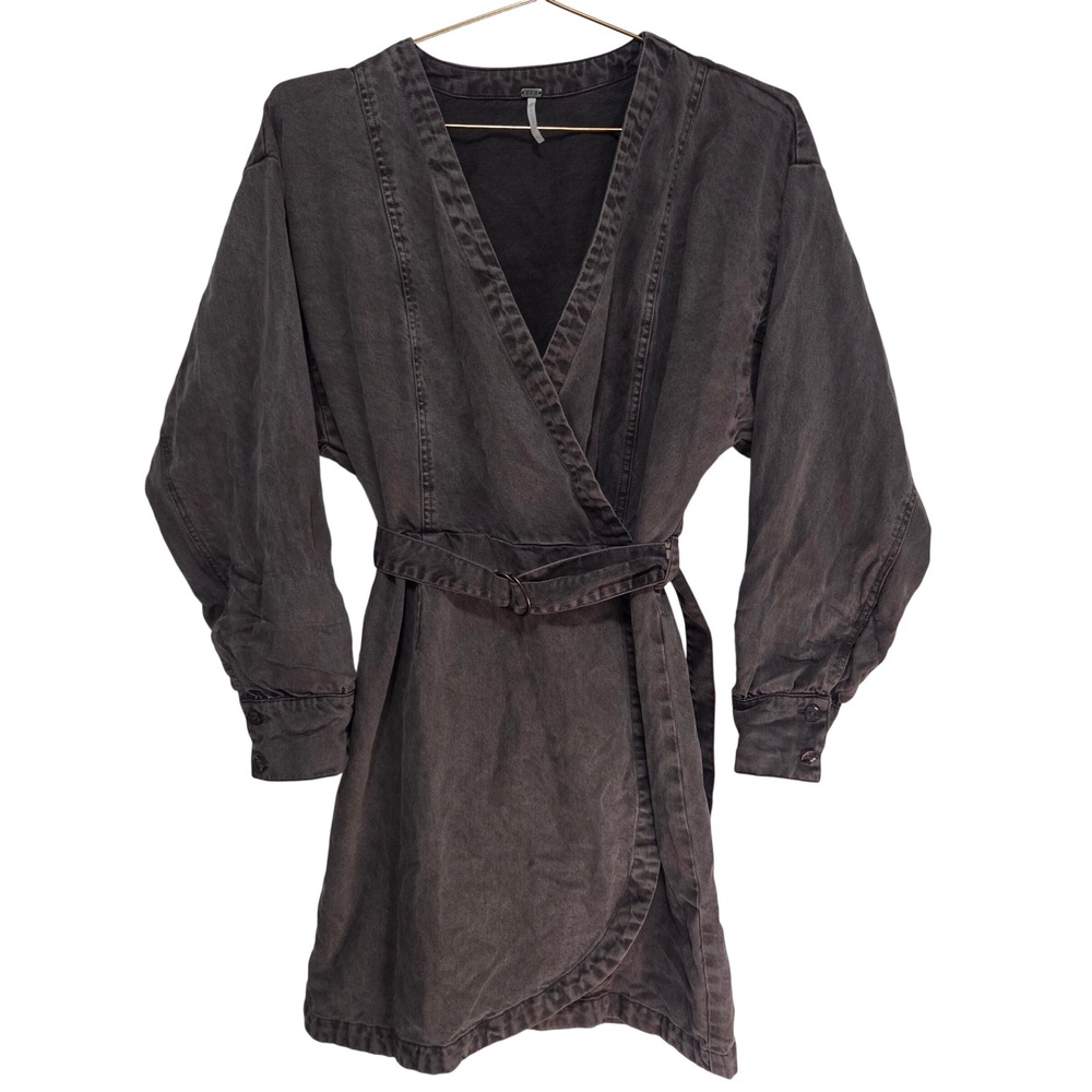 YFB Young Fabulous & Broke Women Gray Tencel Cotton Wrap Mini Dress Size S